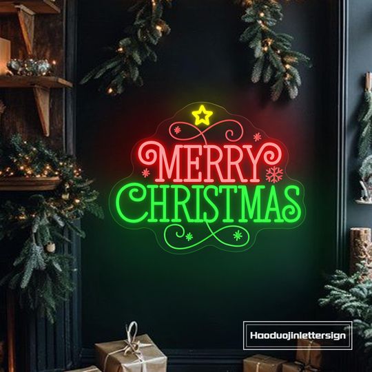Discover Merry Christmas Star Neon Sign,  Christmas LED Neon Light, Holiday Home Wall Decor, Event Party Decor, Christmas Gift, Xmas Gift