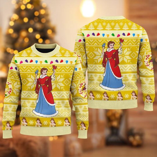Discover Belle Princess Ugly Christmas Sweater, Beauty And The Beast Movie Xmas Sweatshirt, Belle Princess Christmas Gift For Men Women Kid