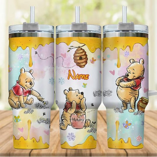 Discover Winnie the Pooh Honey Tumbler, Cute Watercolor Style Cup, Personalized Gift for Her, 40oz