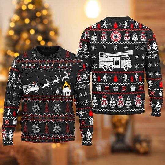 Fireman Ugly Christmas Sweater, Fire Dept 3D Sweater, Fire Truck Xmas Sweatshirt, Firefighter Hero Ugly Shirt, Christmas Gift For Men Women