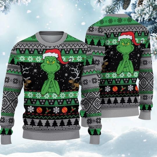 Discover Funny Green Christmas Sweater, Mischievous Holiday Character Ugly Xmas Sweatshirt, Festive Party Outfit Winter Gift for Adults