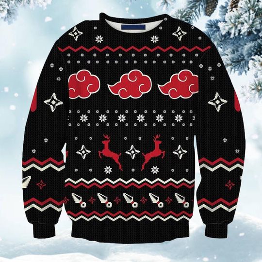 Discover Black Red Christmas Sweater, Funny Reindeer Winter Knit Pullover, Cozy Festive Holiday Party Ugly Xmas Sweatshirt for Adults