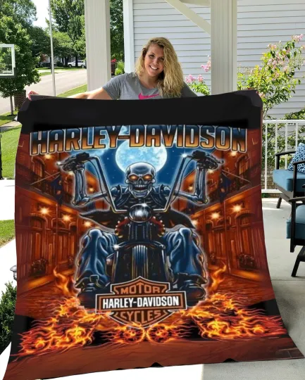 Discover Haarleyy Davidson Rustic Skull Velveteen Plush Fleece Blanket Gift for Bikers