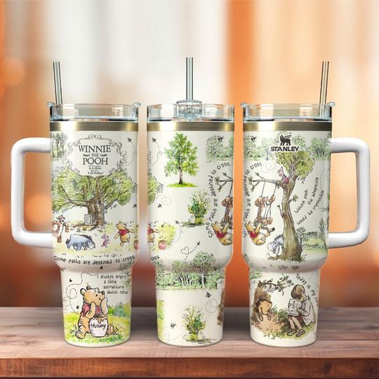 Discover Winnie The Pooh Map Tumbler 40Oz, Pooh And Friends Coffee Tumbler, Disney Cartoon Insulated Tumbler, Eeyore Piglet Tigger Printed Cup