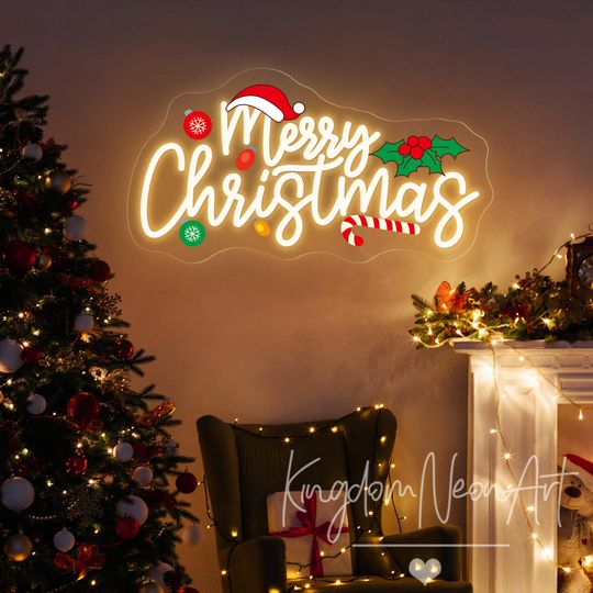 Discover Merry Christmas Neon Sign Christmas UV Print Led Neon Light Home Wall Decor Christmas Party Event Decor Christmas Gifts Xmas Sign