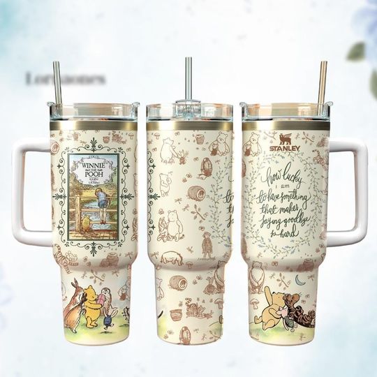 Discover Winnie the Pooh Tumbler 40oz, Cute Bear Cup with Handle, Best Gift for Book Lovers and Pooh Fans, Tumbler For Friends