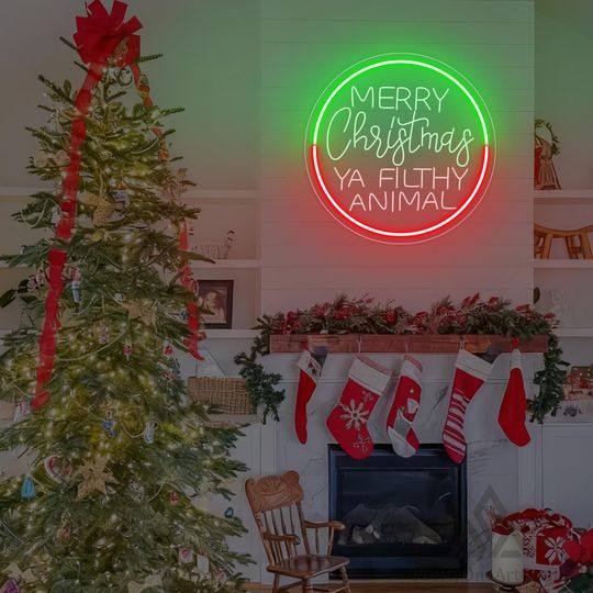 Merry Christmas Ya Filthy Animal Neon Sign, Christmas Neon Light Sign For Home Room Party Decor, Store Decor Sign Christmas Gift