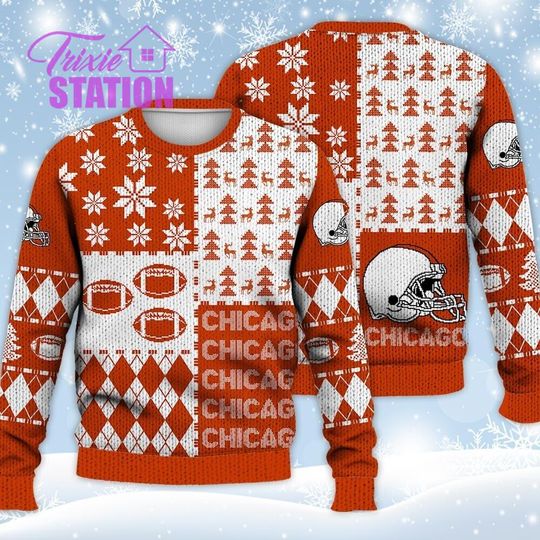 Chicago Ugly Sweater Christmas, Retro Football American Sweatshirt Pattern 3D Hoodie, Shirt Xmas Full Print