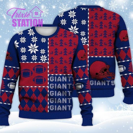 Discover Giants Ugly Sweater Christmas, Retro Football American Sweatshirt Pattern 3D Hoodie, Shirt Xmas Full Print