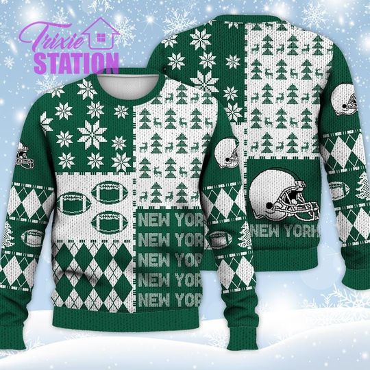 Discover New York Ugly Sweater Christmas, Retro Football American Sweatshirt Pattern 3D Hoodie, Shirt Xmas Full Print