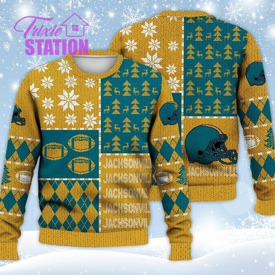 Jacksonville Ugly Sweater Christmas, Retro Football American Sweatshirt Pattern 3D Hoodie, Shirt Xmas Full Print