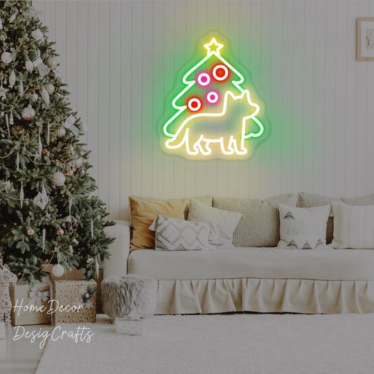 Discover Christmas Dog Neon Sign Christmas Tree LED Neon Sign Dog Christmas Gift Christmas Home Room Wall Decor Party Event Decor Christmas Gift