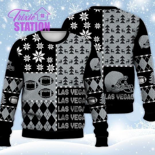 Discover Las Vegas Ugly Sweater Christmas, Retro Football American Sweatshirt Pattern 3D Hoodie, Shirt Xmas Full Print