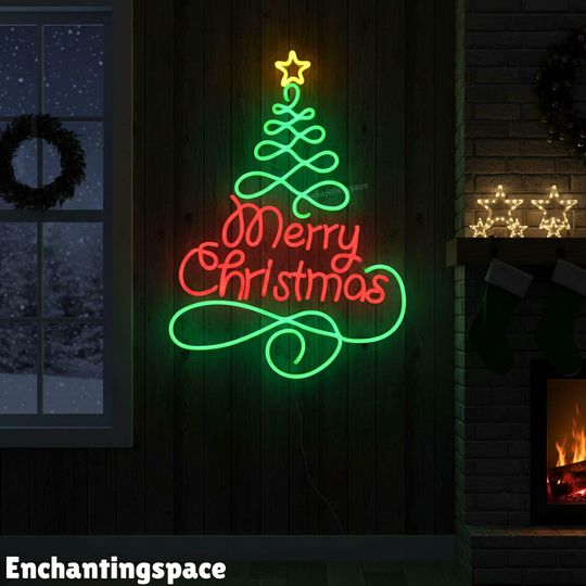 Discover Merry Christmas Tree Neon Sign, Merry Christmas Led Light Sign, Christmas Tree Led Signboard Home Decor, Xmas LED Wall Art, Christmas Gift