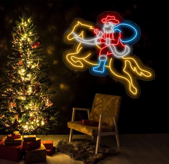 Discover Santa Claus Riding A Horse Neon Sign, Christmas Santa Led Sign, Santa Claus Led Light, Merry Christmas Neon Light, Christmas Decor