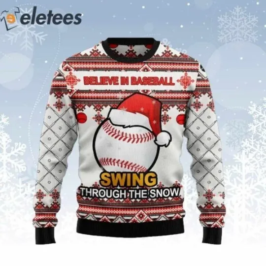Discover BG Baseball Swing Through Snow Ugly Christmas Sweater, Christmas Sweatshirt