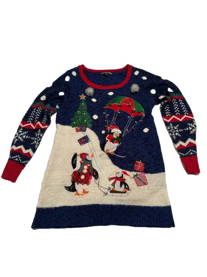 Ugly Sweater Christmas Penguins Holiday Fun Women's Size L