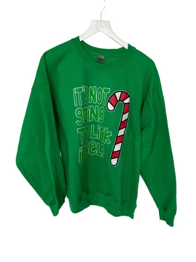 Discover Ugly Christmas Sweater "Its Not Going To Lick Itself" Graphic Candy Cane Print