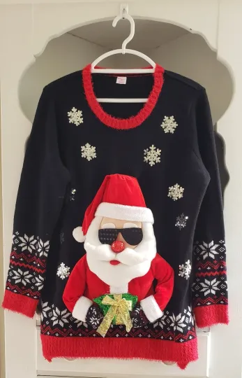 Discover Holiday Time 3D Cool Santa With Sunglasses Size OX 14W Ugly Christmas Sweater