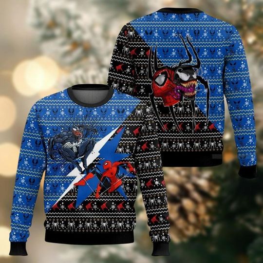 Spider-man And Venom Ugly Christmas Sweater, Superhero Xmas Sweater, Marve Movie Ugly Sweatshirt For Men Women Kid, Xmas Gift