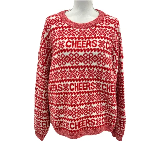 A New Day Cheers Red White Christmas Crew Neck Sweater Size XXL 2XL