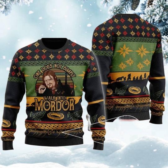 Discover Funny Fantasy Adventure Christmas Sweater, One Does Not Simply Ugly Holiday Sweatshirt, Epic Journey Themed Festive Winter Gift