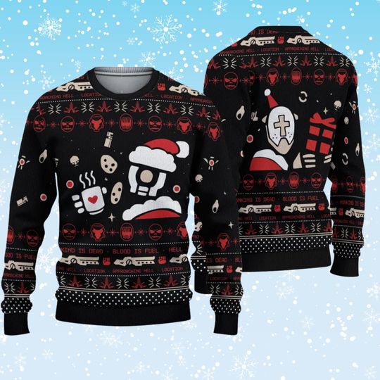 Discover ULTRAKILL Ugly Christmas Sweater, V1 Robot Santa Unisex Knit, Mankind Is Dead Blood Is Fuel Gamer Gift, Retro FPS Holiday Party Jumper