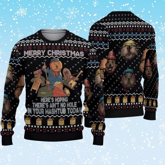 Discover Otter Jug Band Christmas Ugly Sweater, Aint No Hole in Your Washtub Parody Knit, Unisex Holiday Party Jumper, Funny Animal Gift for Fans