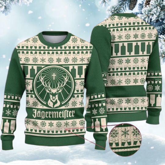 Discover Green Deer Emblem Christmas Sweater Vintage Style Holiday Pullover Knit Festive Pattern Ugly Xmas Party Gift