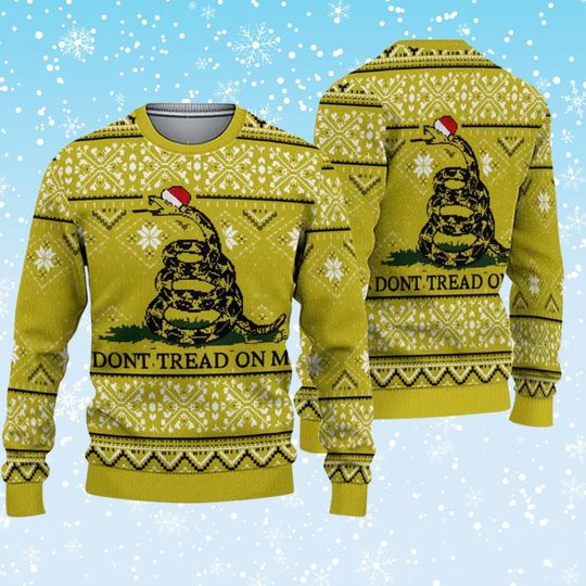 Discover Don't Tread On Me Christmas Ugly Sweater  Gadsden Snake Santa Hat, Fair Isle Knit, Patriotic Libertarian Unisex Pullover, Holiday Gift