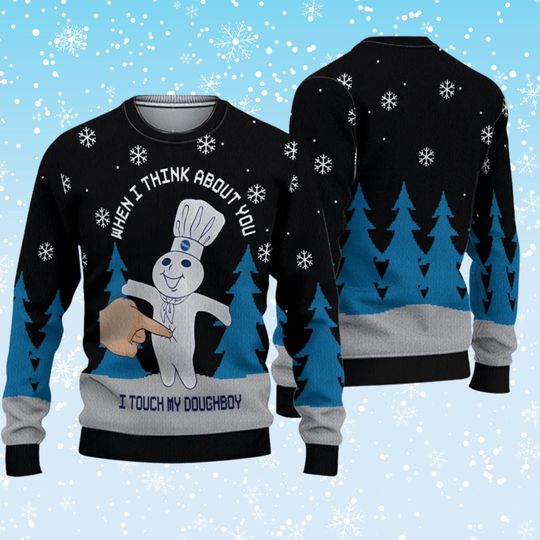 Discover Funny Doughboy Christmas Sweater, When I Think About You I Touch My Doughboy, Ugly Xmas Knit, Adult Humor Holiday Jumper, Unisex Winter Gift