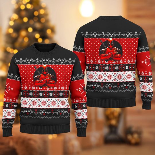 Discover Deadpool Ugly Christmas Sweatshirt, Superhero Christmas Sweater, Deadpool Xmas Holiday Family Shirt, Christmas Gift for Men Women Kid