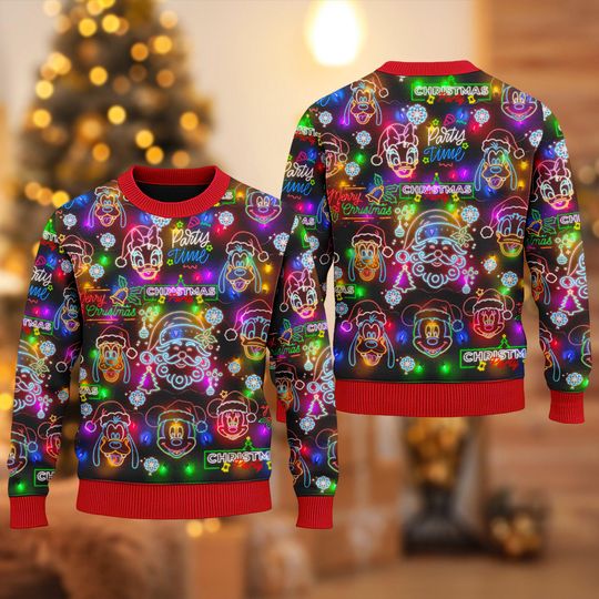 Discover Disney Mickey And Friends Neon Bright Ugly Christmas Sweater, Mickey Mouse Xmas Sweatshirt, Disney Christmas Gift for men Women kid