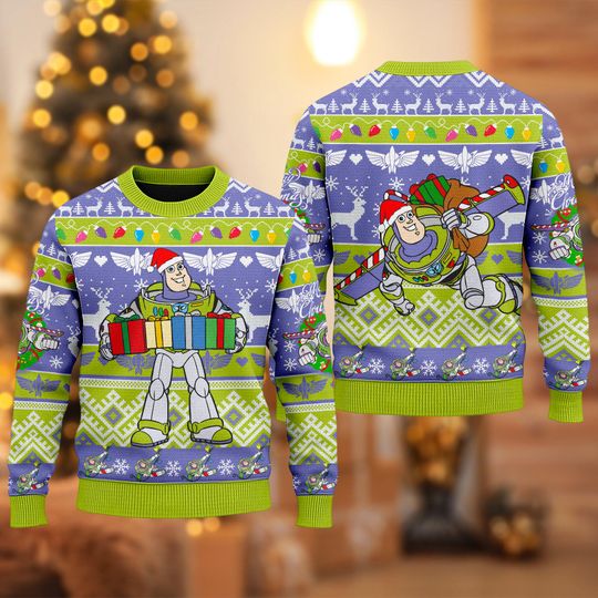 Discover Disney Buzz Lightyear Ugly Christmas Sweater, Toy Story Movie Xmas Sweatshirt, Buzz Lightyear Character Christmas Gift For Men Women Kid