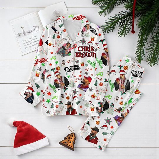 Chris Brown Its Giving Christmas Pajamas Set | Festive Holiday Sleepwear for Fans | Cozy Xmas Gift