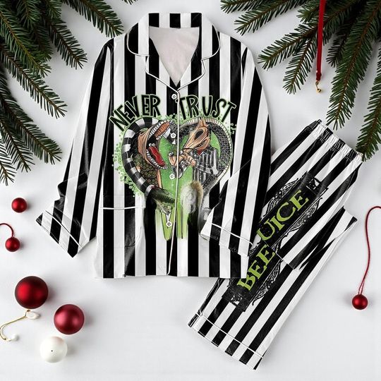 Beetlejuice Never Trust The Living Pajamas Set | Christmas Sleepwear Holiday Pajamas Mom and Daughter Xmas Outfit Gift