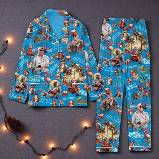 Jimmy Buffett A Sailors Christmas Pajamas Set  Tropical Holiday Sleepwear for Parrotheads