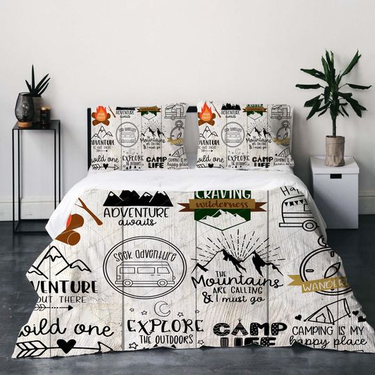 Discover DIY Christmas Happy Camping 3-Piece Quilt Cover Set with Pillowcases - Soft Comfortable Bedding for Kids Bedroom Decor