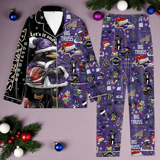 Discover Baltimore Ravens Lets Go Let It Snow Pajamas Set | football Christmas Pajamas Holiday Gift Family Matching PJs