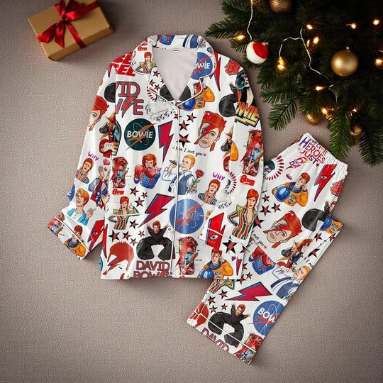 Discover David Bowie Can Be Hero Even Just One Day Christmas Pajamas Set | Holiday Tribute Sleepwear | Bowie Xmas PJs