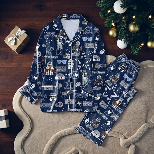 Dallas Cowboys We Dem Boyz Christmas Pajamas Set | Holiday Sleepwear for football Fans | Cowboys Xmas PJs