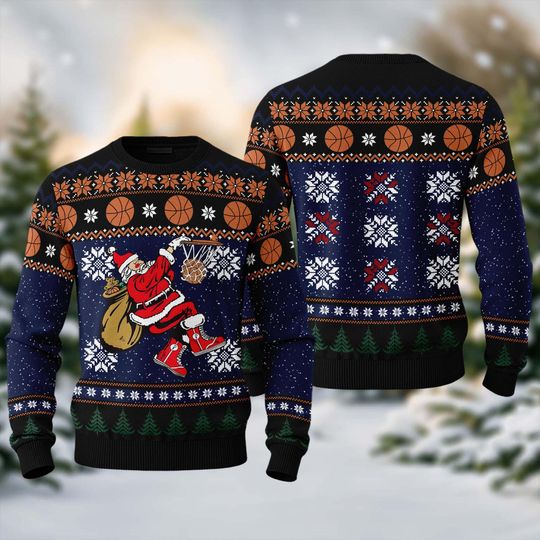 Discover Santa Playing Basketball Sweater, Basketball Santa Ugly Christmas Sweater, Santa Xmas, Is More Time For Basketball Ugly Christmas Sweater