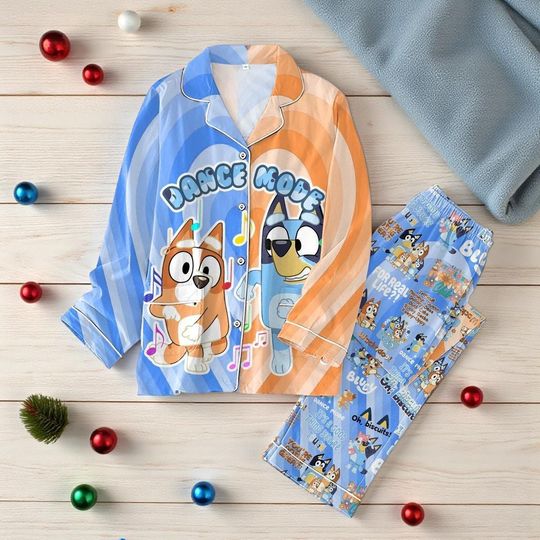 BlueyDad Dance Mode Christmas Pajamas Set for Kids | Holiday Sleepwear | Xmas Gift for BlueyDad Fans