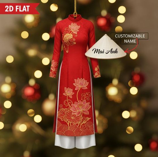 Discover Custom Name Vietnamese Ao Dai Ornament, Christmas Tree Hanging Decoration, Holiday Gift Keepsake
