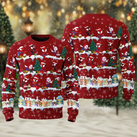 Spidey And Amazing Friends Ugly Christmas Sweater, Junior Spider Hero Xmas Sweatshirt, Peter Parker Miles Morales Gwen Stacy Gift For Kid