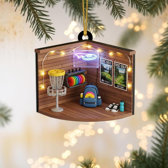 Discover Disc Golf Room Christmas Ornament, Christmas Tree Hanging Decor with Discs and Basket, Gift for Disc Golf Players