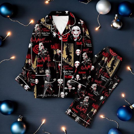 Discover I Want To Play A Saw Live Or Die Make Your Choice Pajamas Set | Horror Movie Sleepwear | Halloween & Christmas Gift
