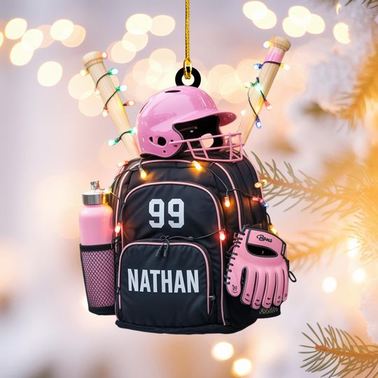 Discover Personalized Baseball Backpack Ornament, Sports Gear Christmas Decor, Helmet and Glove Gift for Baseball Players