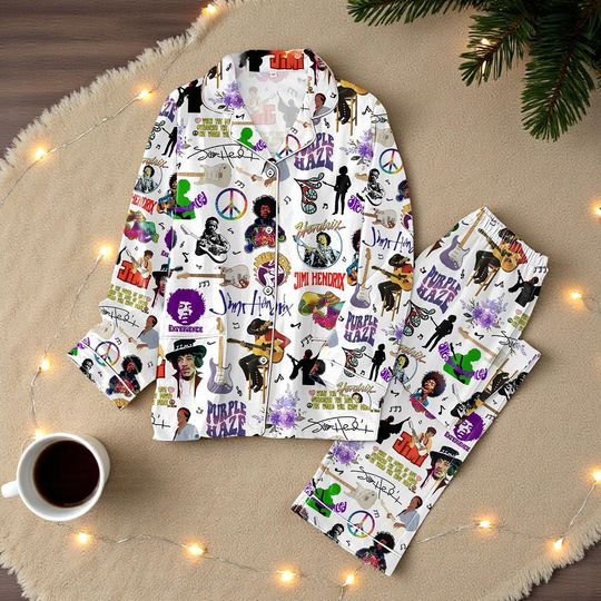 Discover Jimi Hendrix The Power Of Love Christmas Pajamas Set | Holiday Rock Sleepwear | Music Lover Xmas Gift