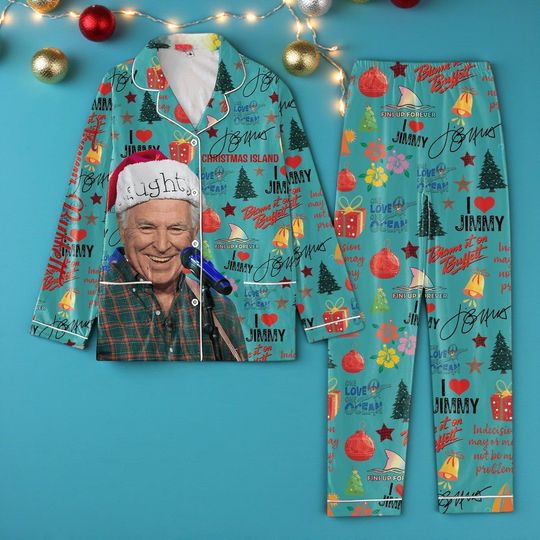 Discover Jimmy Buffet Fins Up Forever Christmas Island 2024 Pajamas Set  Tropical Holiday Sleepwear for Parrotheads